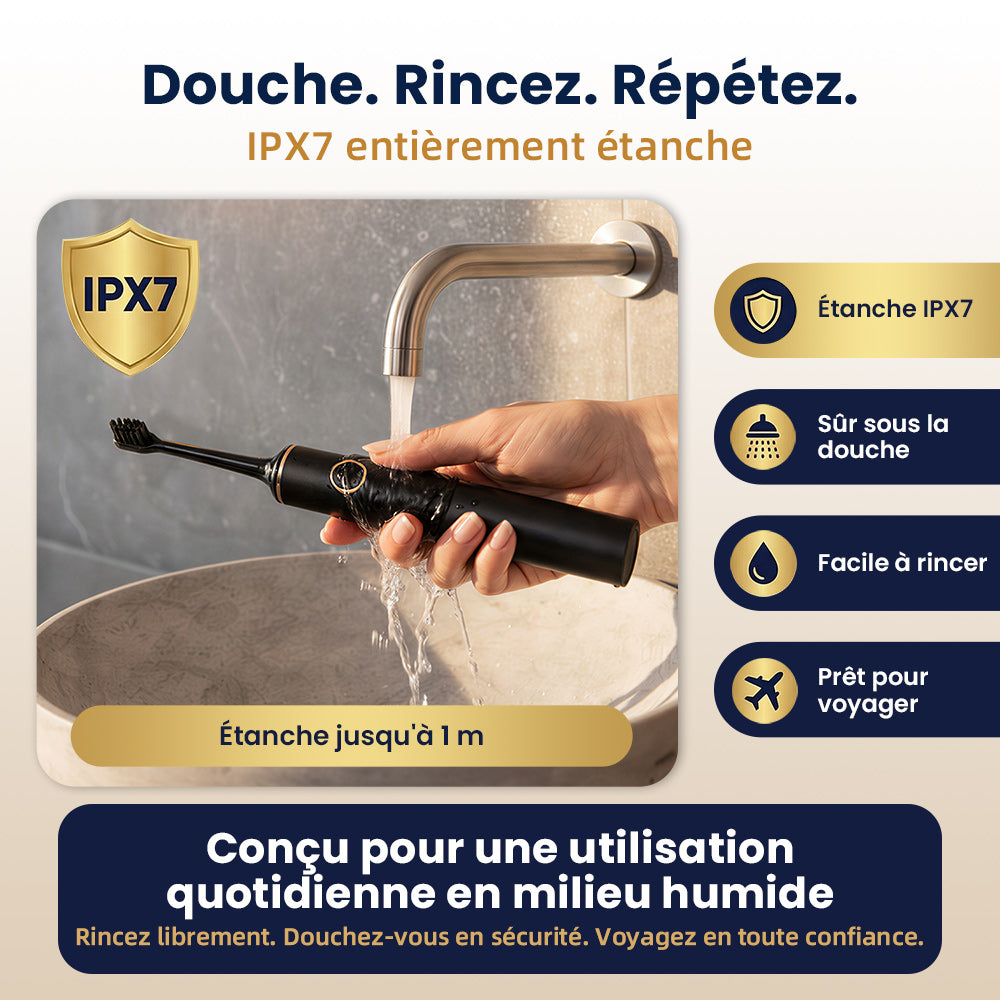 BAIR CARE G1s Brosse à Dents Électrique Sonique - 90 Jours d'Autonomie, Rechargeable, 5 Modes & 3 Intensités, Minuteur Intelligent 2 Min, Étanche IPX7, Inclut un Étui de Voyage Premium
