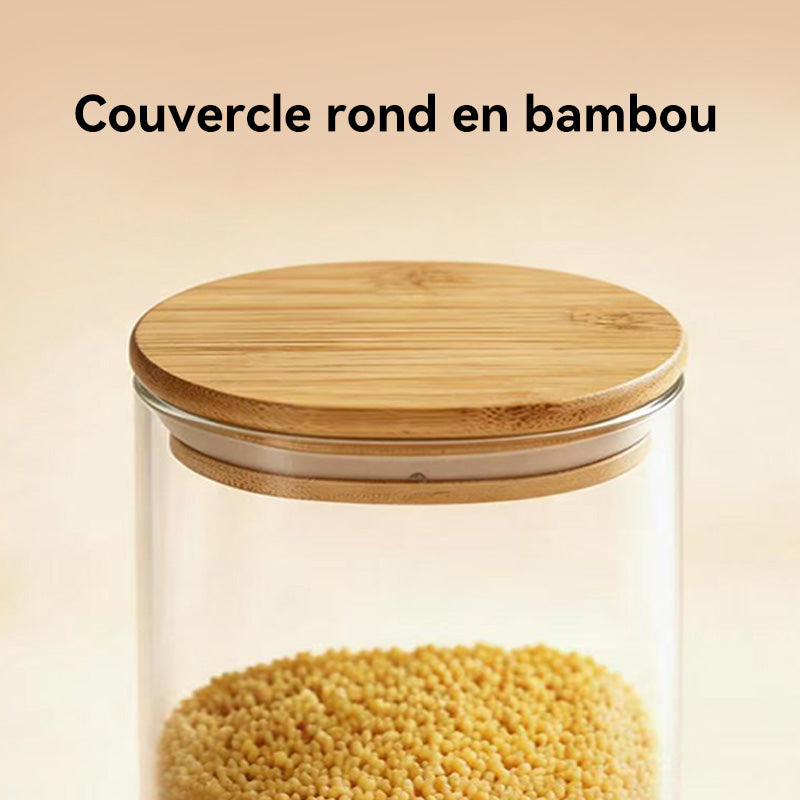 JORDAN&JUDY Lot de 7 pots de conservation alimentaire en verre hermétiques pour céréales, finition grain de bois (2178 ml*1 + 1100 ml*1 + 888 ml*1 + 800 ml*1 + 577 ml*1 + 500 ml*1 + 431 ml*1)