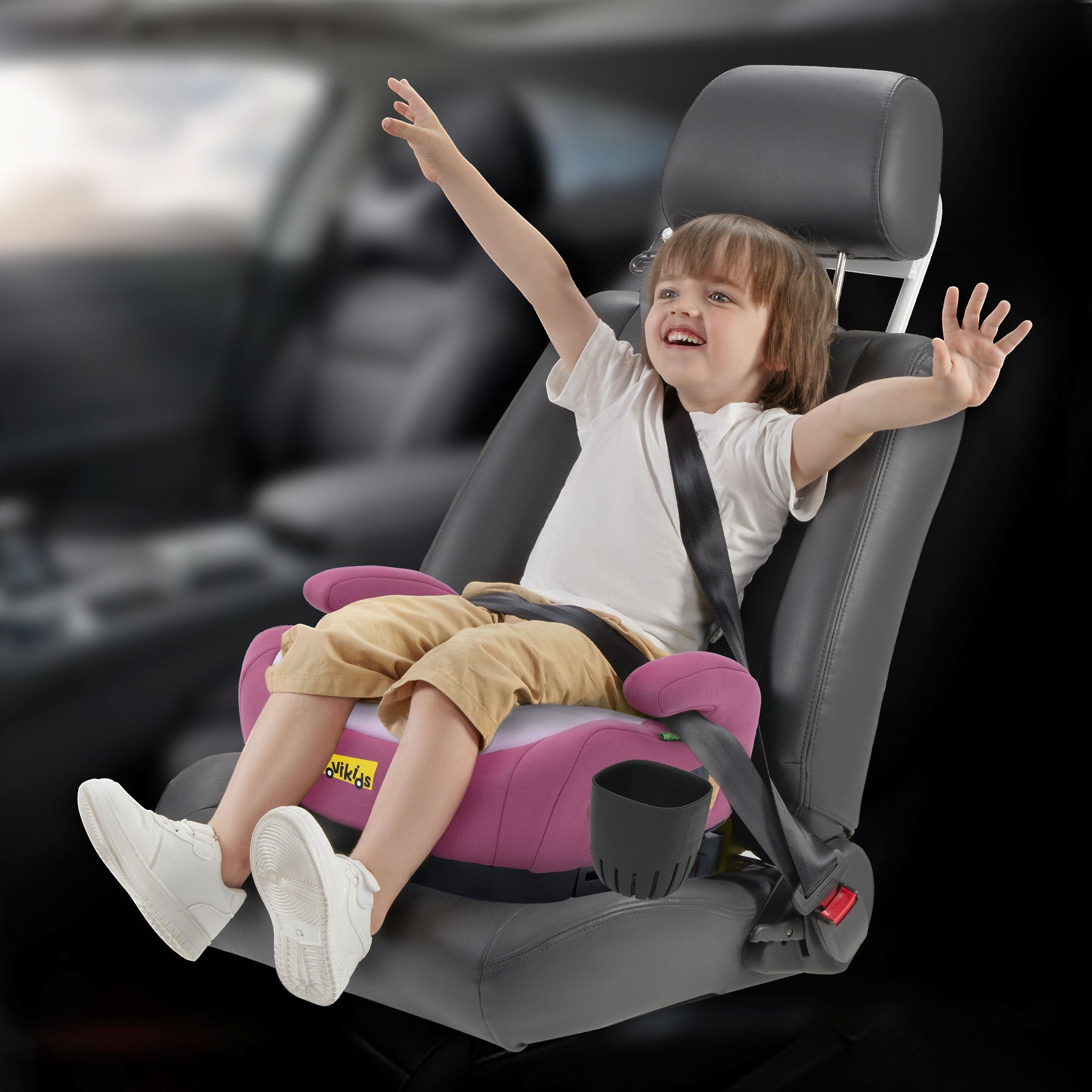 Jovikids OHHO +ISOFIX Siège auto rehausseur pour enfant, ECE R129, pour groupes 2/3 (env. 15–36 kg), avec rembourrage en tissu épaissi, facile à nettoyer et porte-gobelet