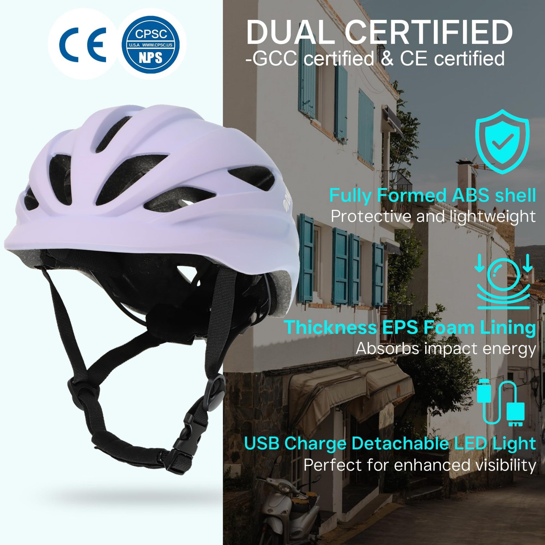 DKONI HS-086 Casque de vélo adulte avec lampe Rose-Bleu L 58-61 cm