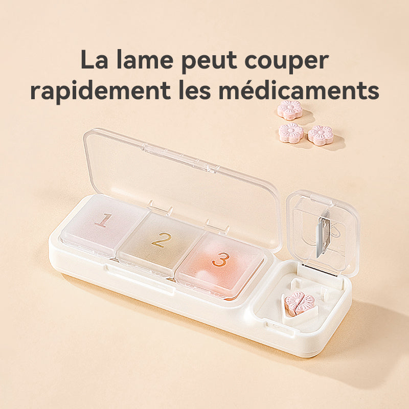 JORDAN&JUDY Boîte à pilules compacte portable avec coupe-comprimés - Blanc