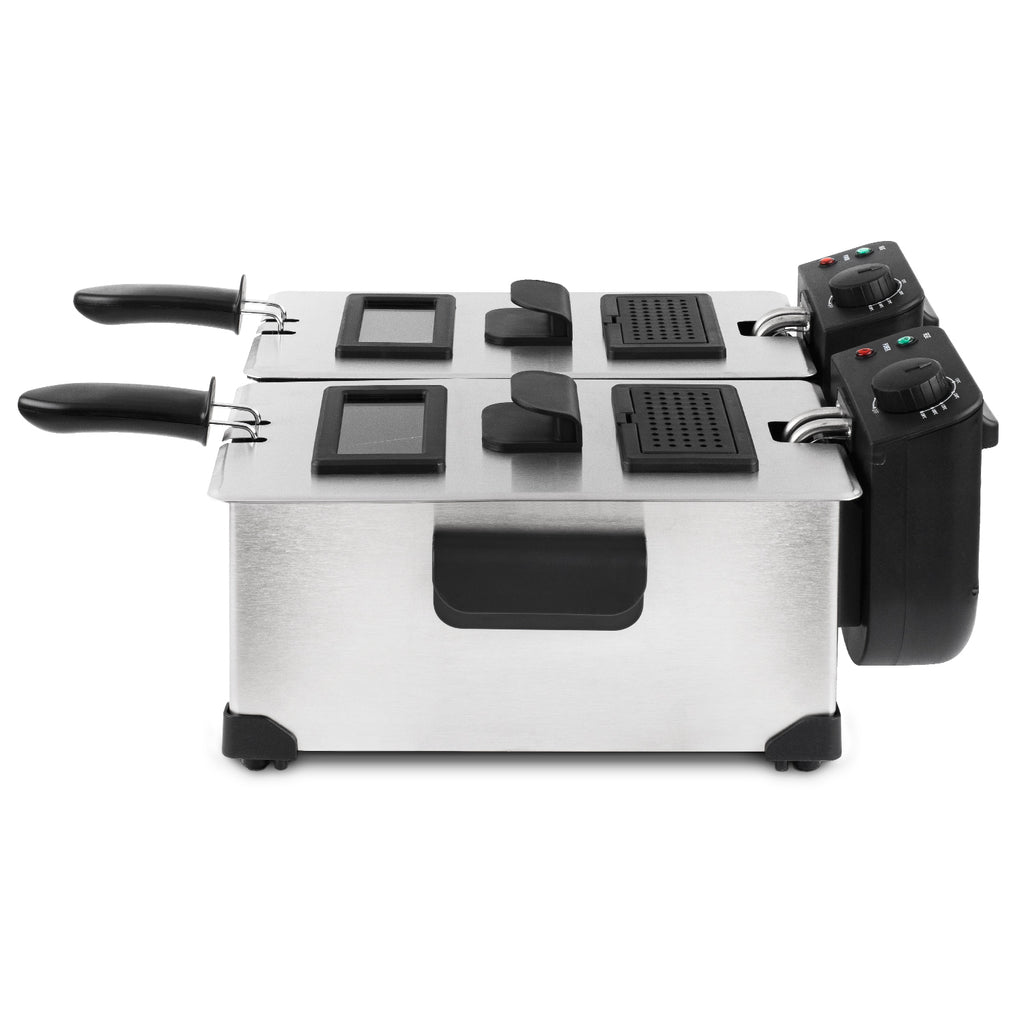 H.KOENIG DFX600 Friteuse double bac 2x3L - 3600W - 2 thermostats indépendants - Paniers amovibles - Filtres anti-odeurs - Acier