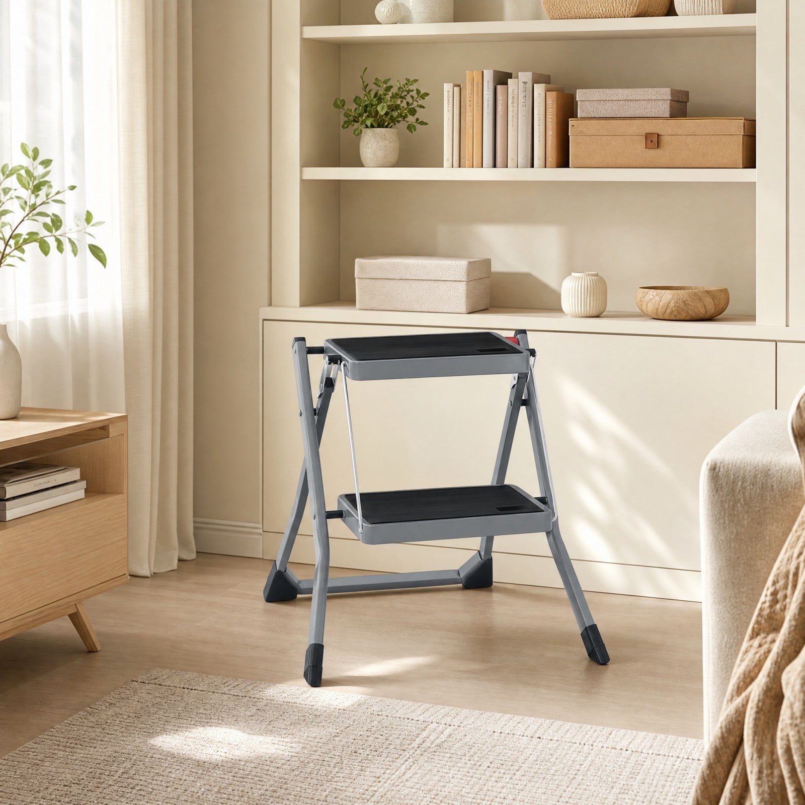 JOYFURNOS Échelle à 2 marches marchepied pliable robuste avec marches antidérapantes charge 150 kg 55 x 50 x 4,5 cm gris