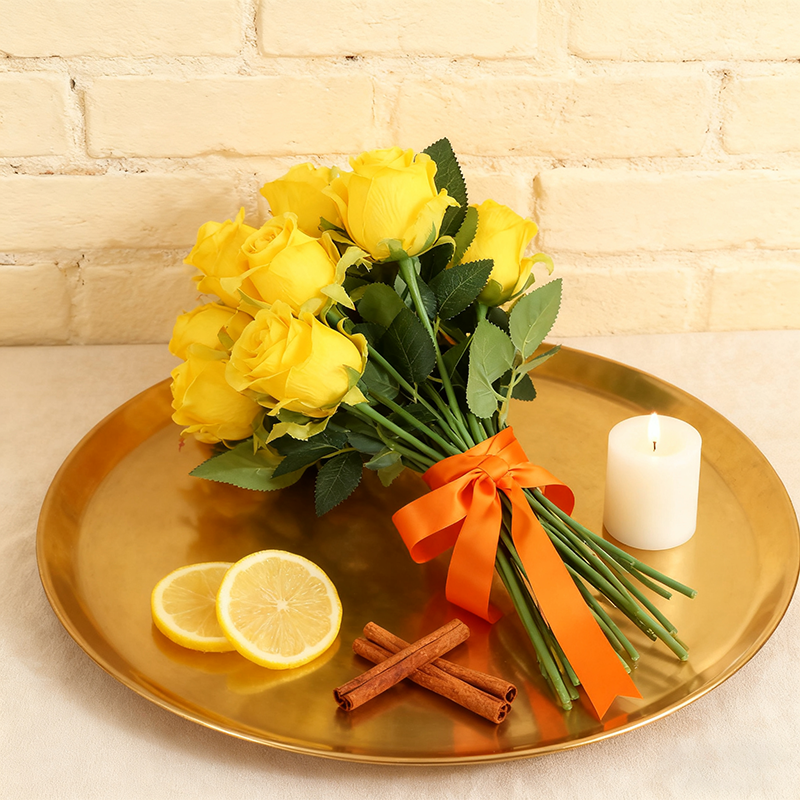 Yuejia Lot de 10 roses jaunes artificielles en soie - 50 cm