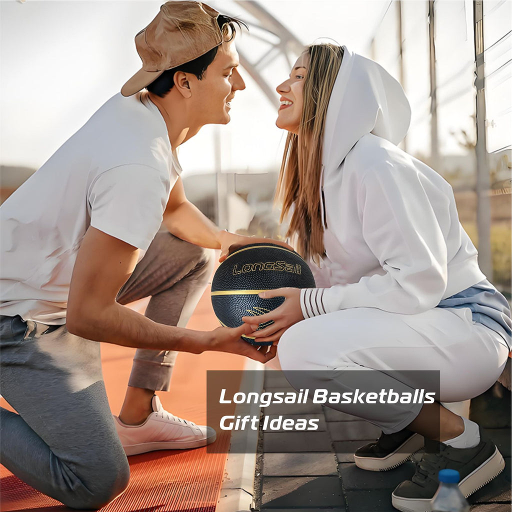 LONGSAIL Ballon de basket-ball en caoutchouc haute qualité (29,5 po) Taille 7 Noir/Or
