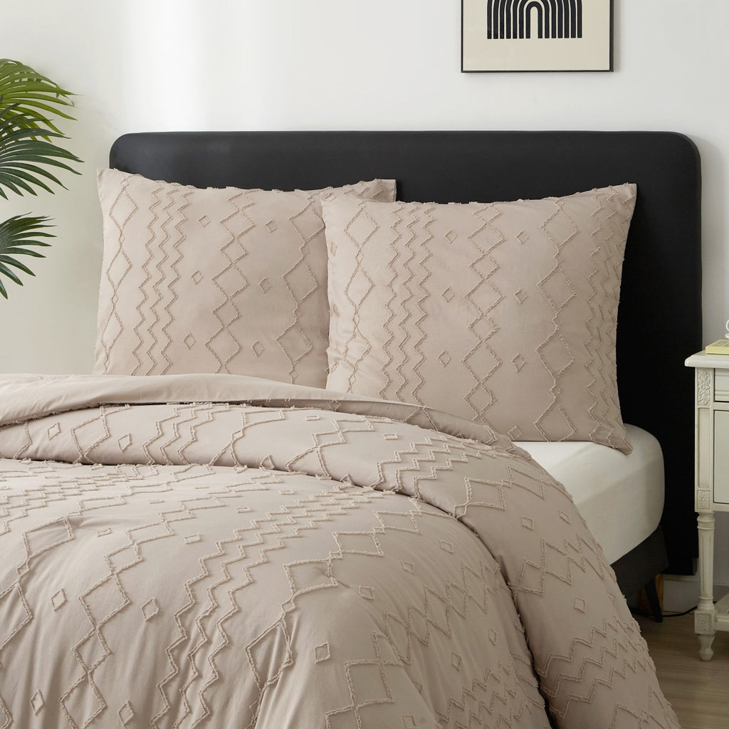MEEALLHOME Parure de lit tuftée marron - 1 housse 200 x 220 cm et 2 taies 80 x 80 cm