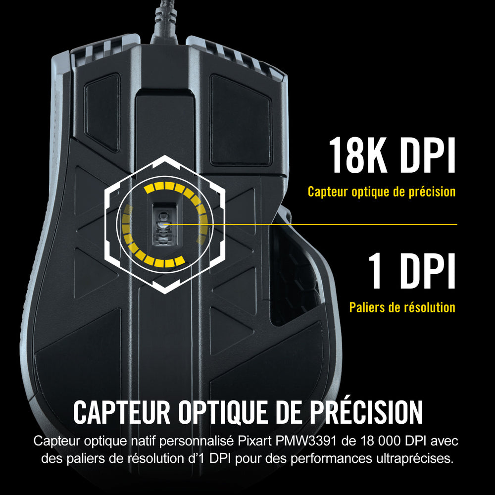 Corsair Ironclaw RGB Souris de Jeu Filaire - 18000 DPI 6 boutons - noir