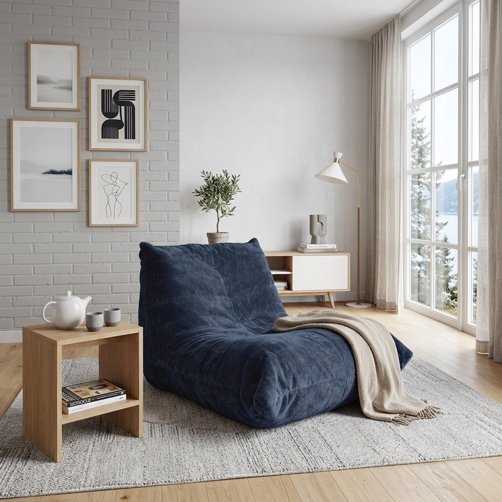 URBAN MEUBLE Fauteuil Lounge en Chenille à Fils Argentés de Luxe (Bleu, 90x100x80cm)