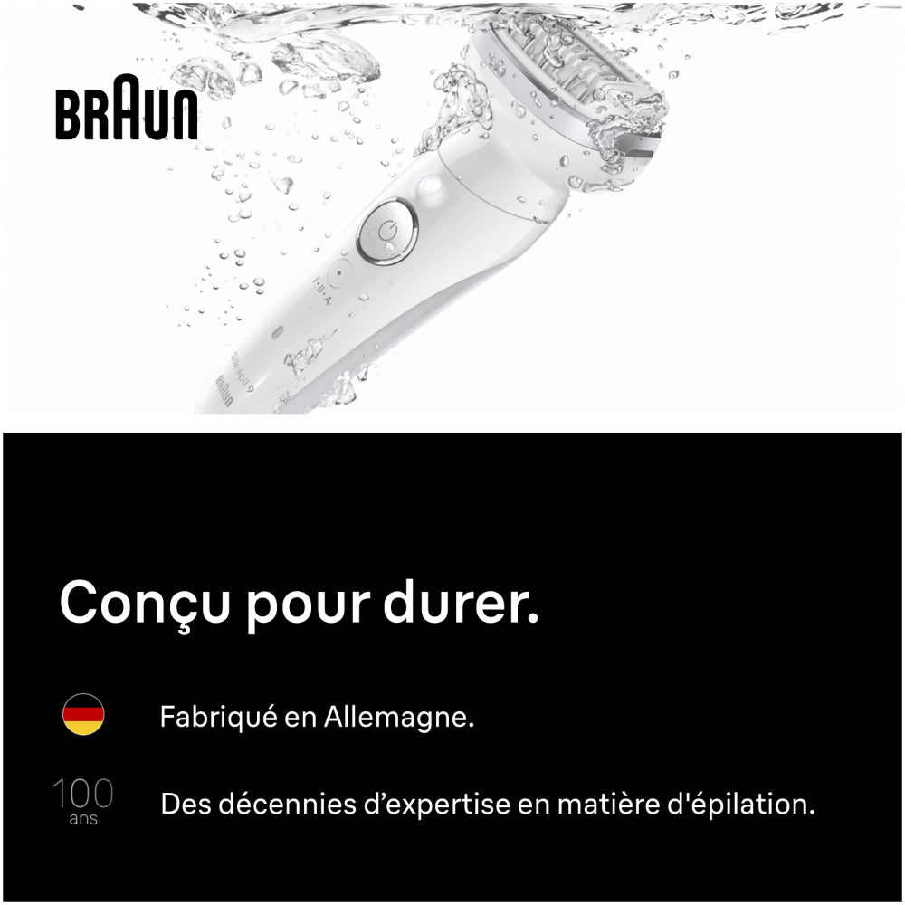 Braun Silk épil 9, Épilateur, Utilisation Sous la Douche ou Sur Peau Sèche, SES9-000, Argent