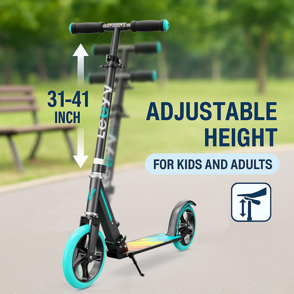 LEEYV Trottinette LY205, Trottinette pour enfants 6–12 ans et adultes, Charge maximale 100 kg, Hauteur réglable, Légère, 2 roues, Trottinette pliable pour enfants avec grandes roues de 205 mm