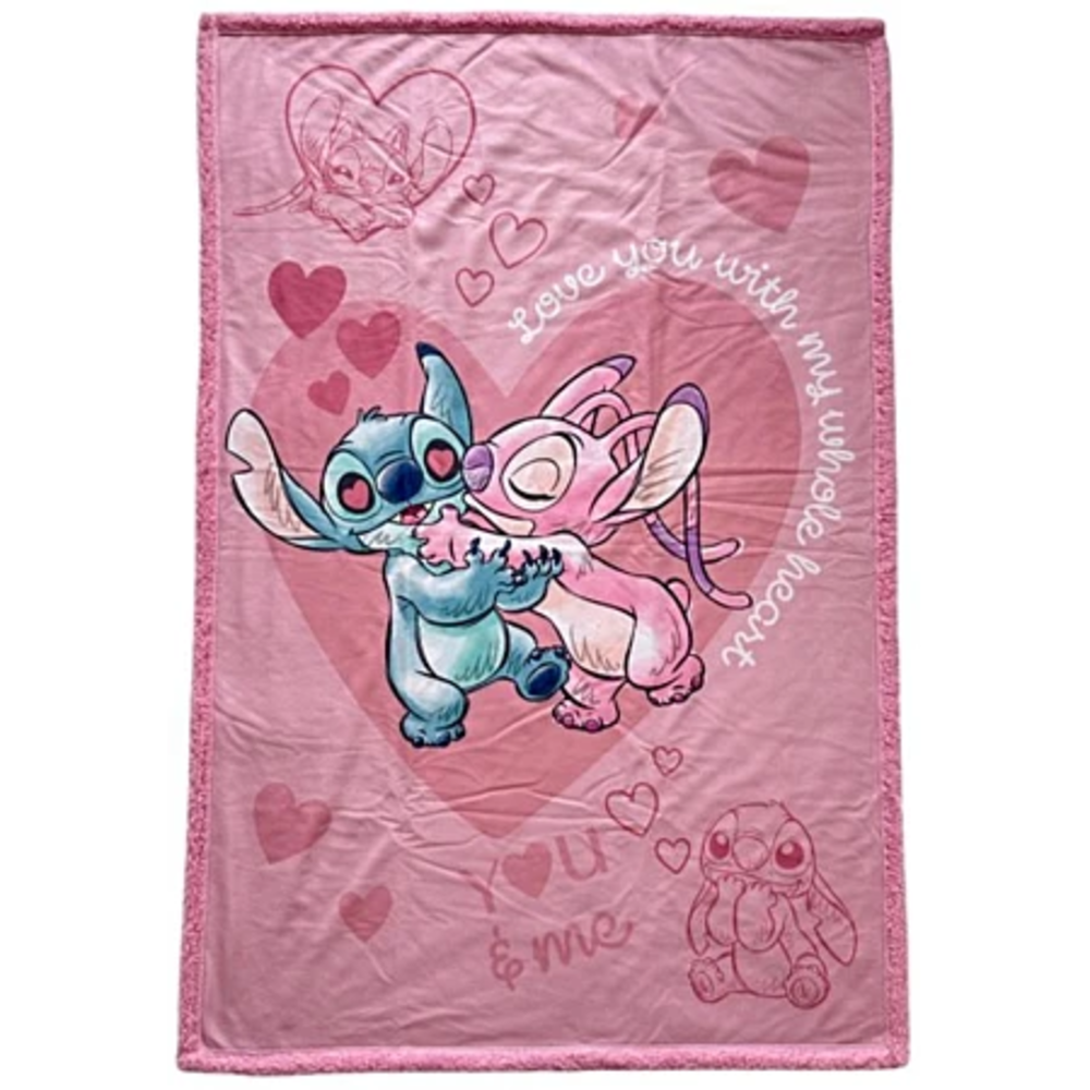 WT&T Couverture en sherpa bisou Stitch & Angel - 100 x 150 cm