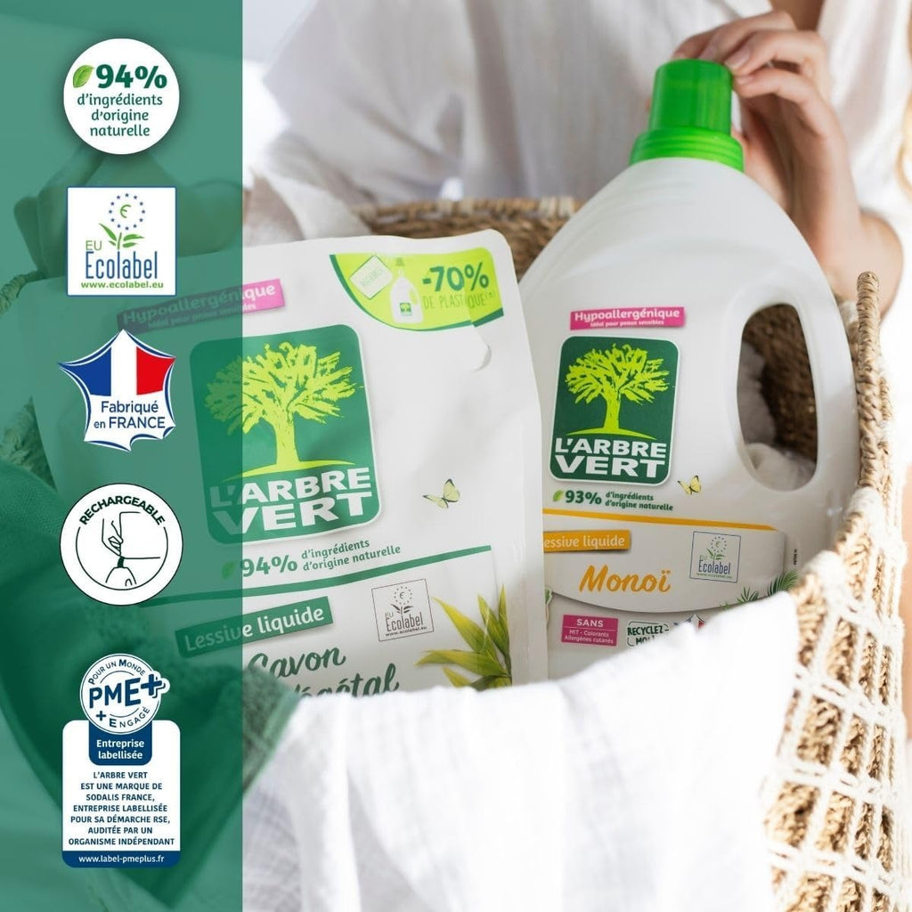 L'Arbre Vert Eveil Floral Lessive Liquide Recharge, Hypoallergénique, Écolabel UE, Parfum Floral, 34 Lavages, 1,53 L