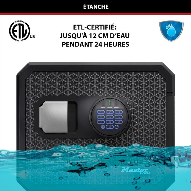Master Lock Coffre-fort certifié résistant au feu et à l’eau, 23 L, 417 x 348 x 478 mm, système de code à combinaison numérique avec clavier rétroéclairé, pour la maison et les professionnels