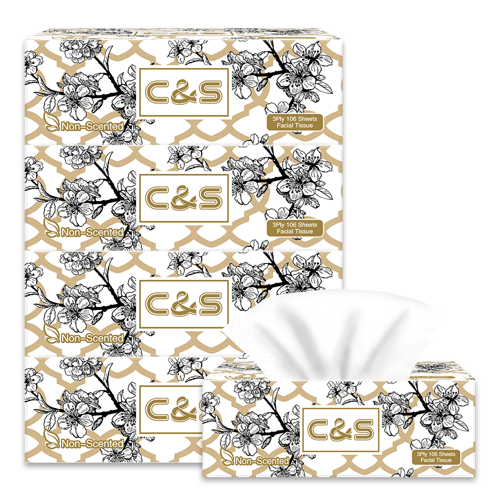 C&S Mouchoirs en boîte, doux et respectueux de la peau, 3 plis, 424 feuilles (4 boîtes × 106 feuilles)