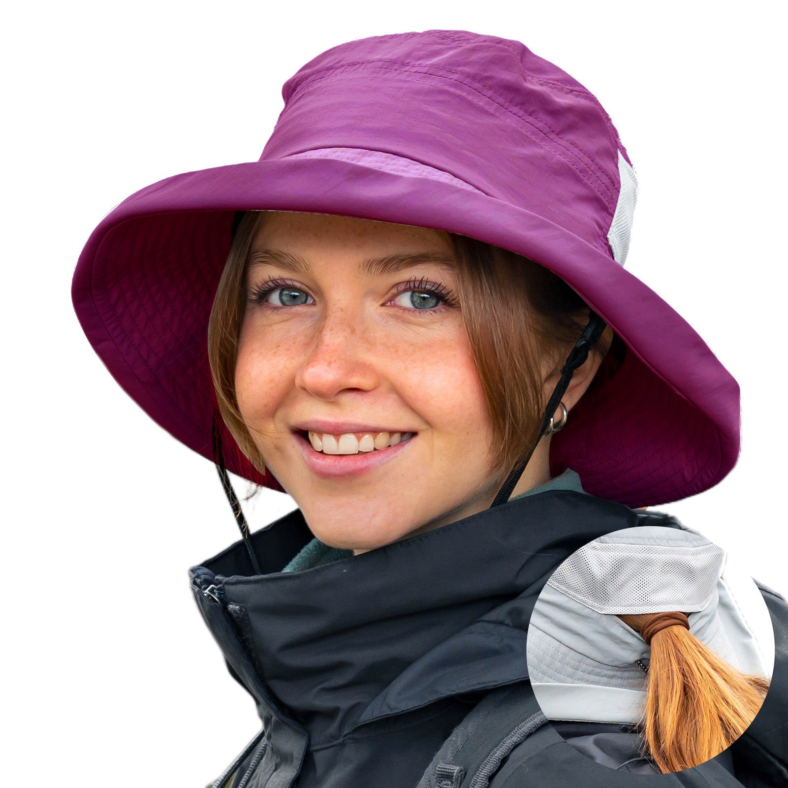 TOP-EX Chapeau de soleil bob femme à large bord avec ouverture pour queue de cheval Été pliable pour voyage plage extérieur Violet