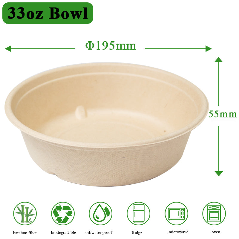 Rui bamboo Bol jetable en fibre de bambou 33 oz Lot de 50