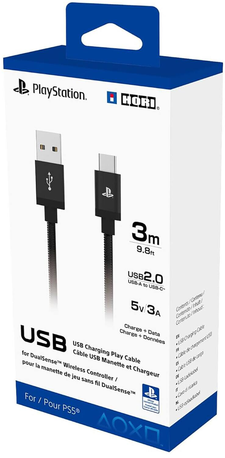 HORI Câble de charge USB-A vers USB-C pour manette PS5 sans fil DualSense - 3 m