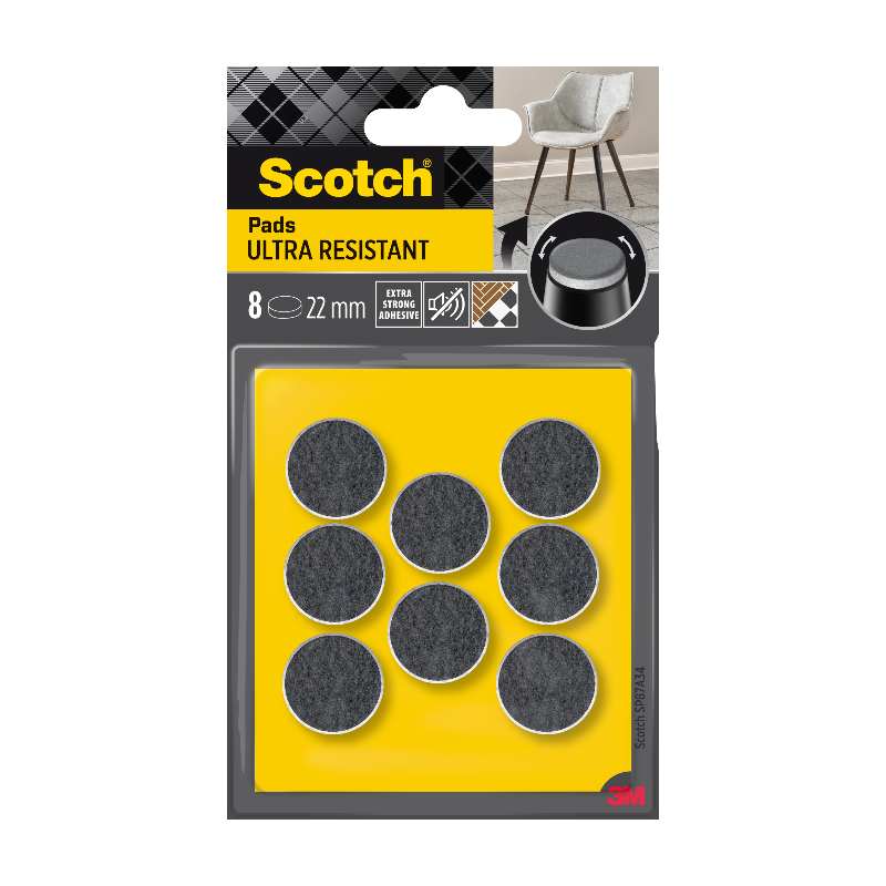 Scotch® Patin feutre bi-matière adhésif arrondi Gris/Blanc Ø 22 mm