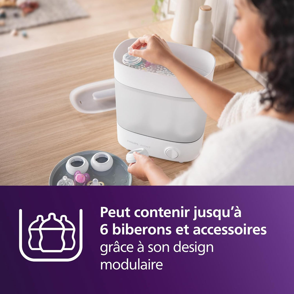 Philips Avent SCF291/00 - Stérilisateur Électrique à Vapeur 3-en-1 pour Biberons et Accessoires - Blanc