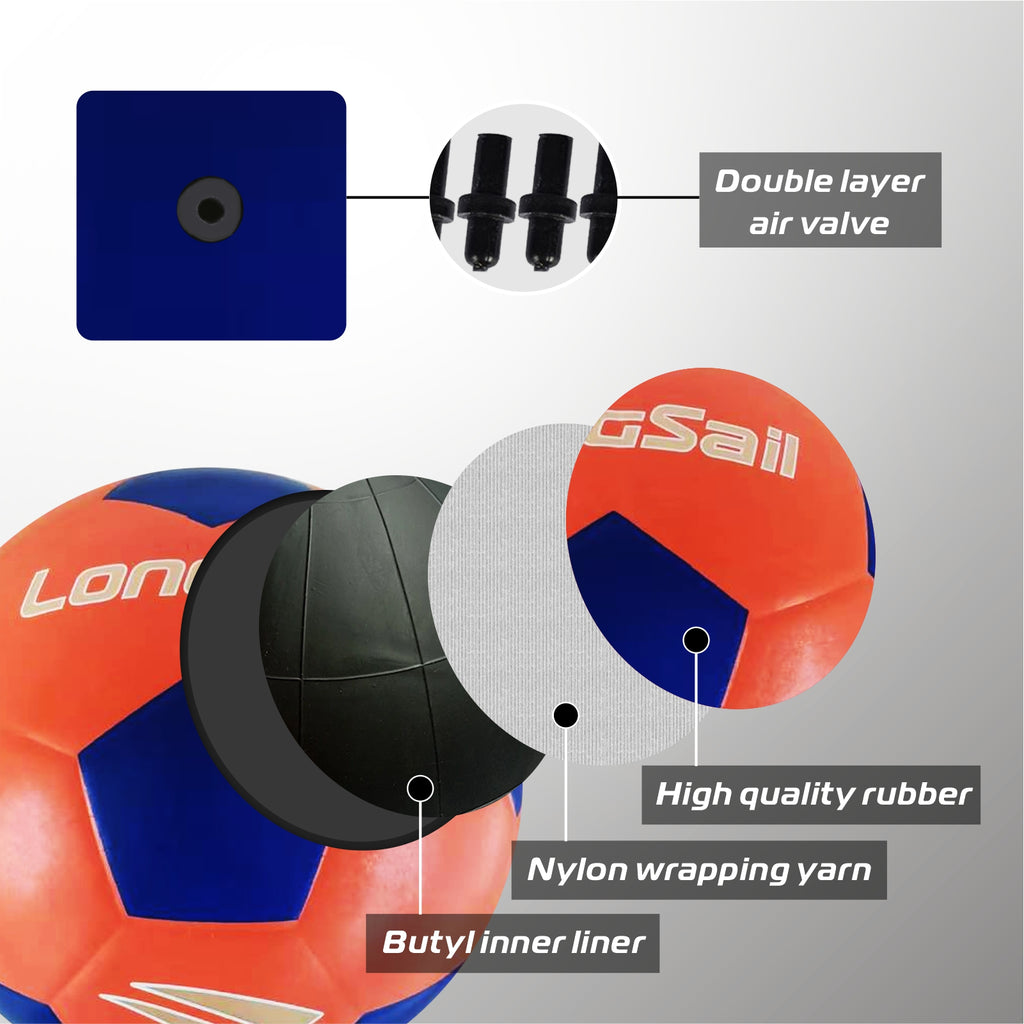 LONGSAIL Ballon de football en caoutchouc haute qualité orange/bleu - Taille 3
