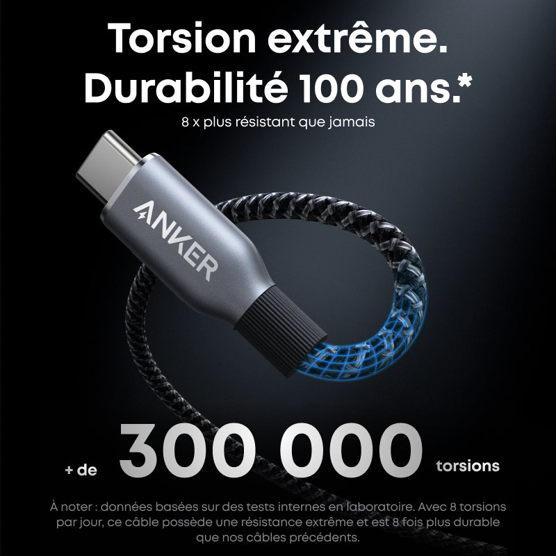 Anker Prime Câble USB-C vers USB-C tressé recyclé, 240 W, 180 cm
