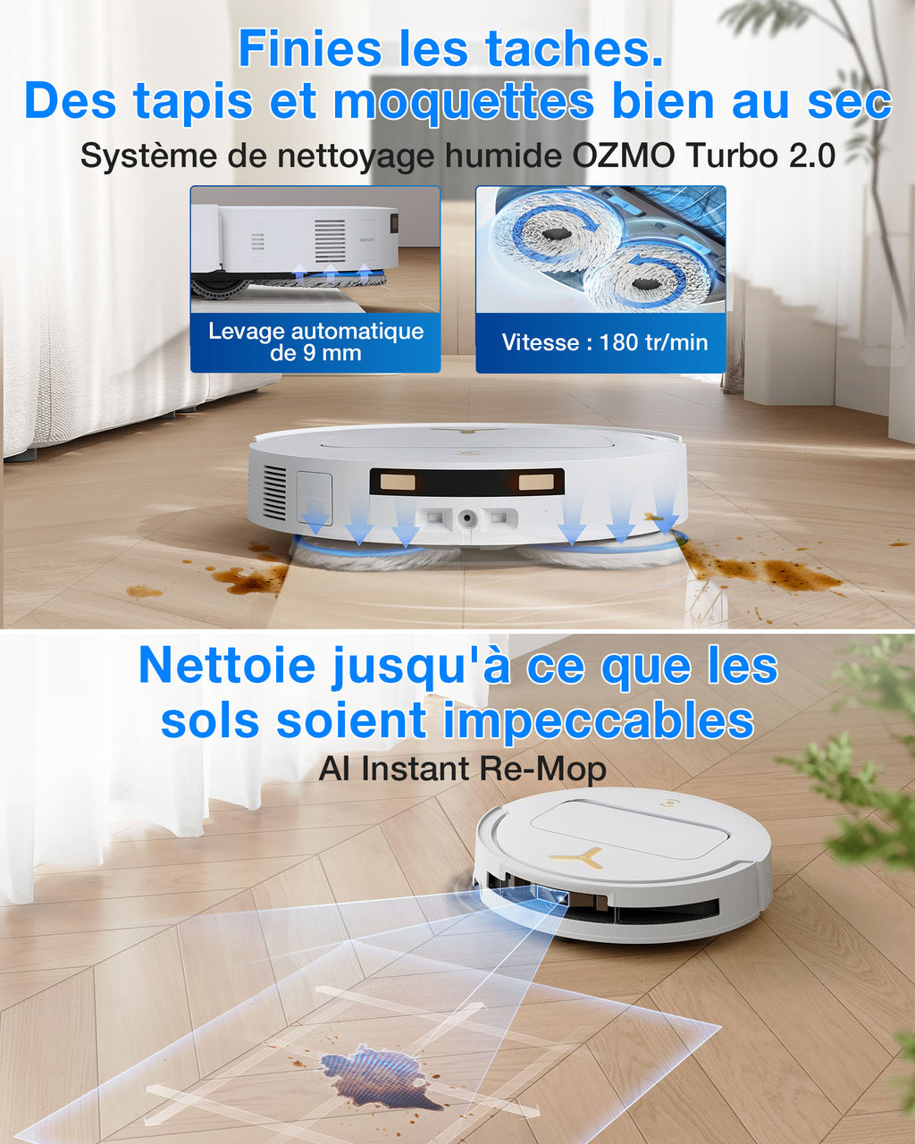 Robot aspirateur et laveur ECOVACS T50 Pro (Noir) avec station OMNI tout-en-un incluant le dosage du nettoyant, OZMO Turbo 2.0, jusqu'à 25 000 Pa de puissance d'aspiration