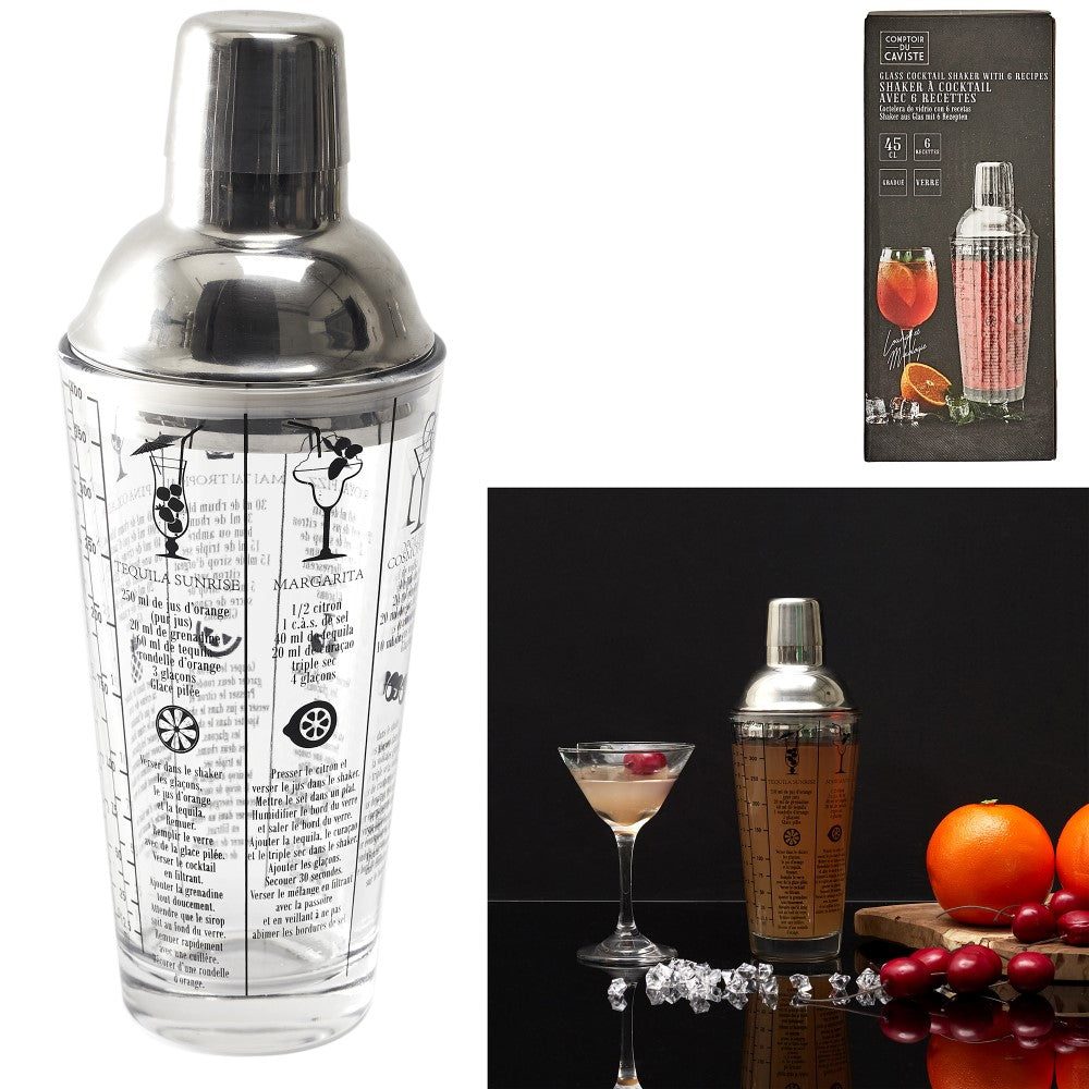 COOK CONCEPT Shaker à cocktail en verre avec 6 recettes 45 cl