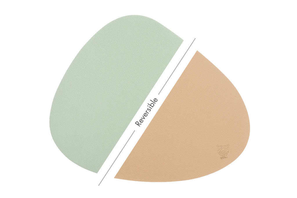 Björn Lot de 6 set de table incurvés réversibles en cuir recyclé - Rose pâle et vert pâle