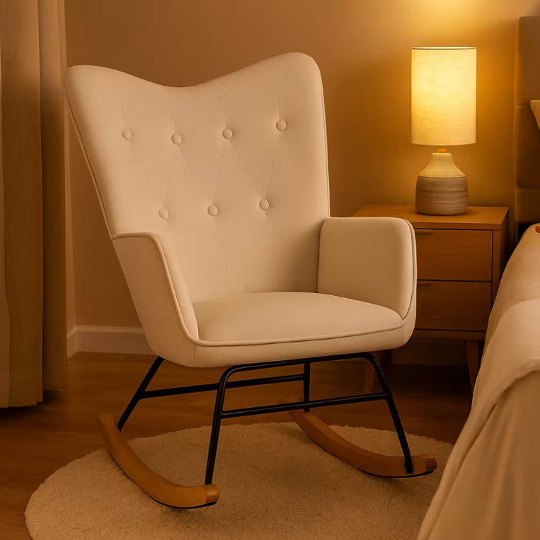 Fauteuil à bascule de loisirs en velours blanc cassé