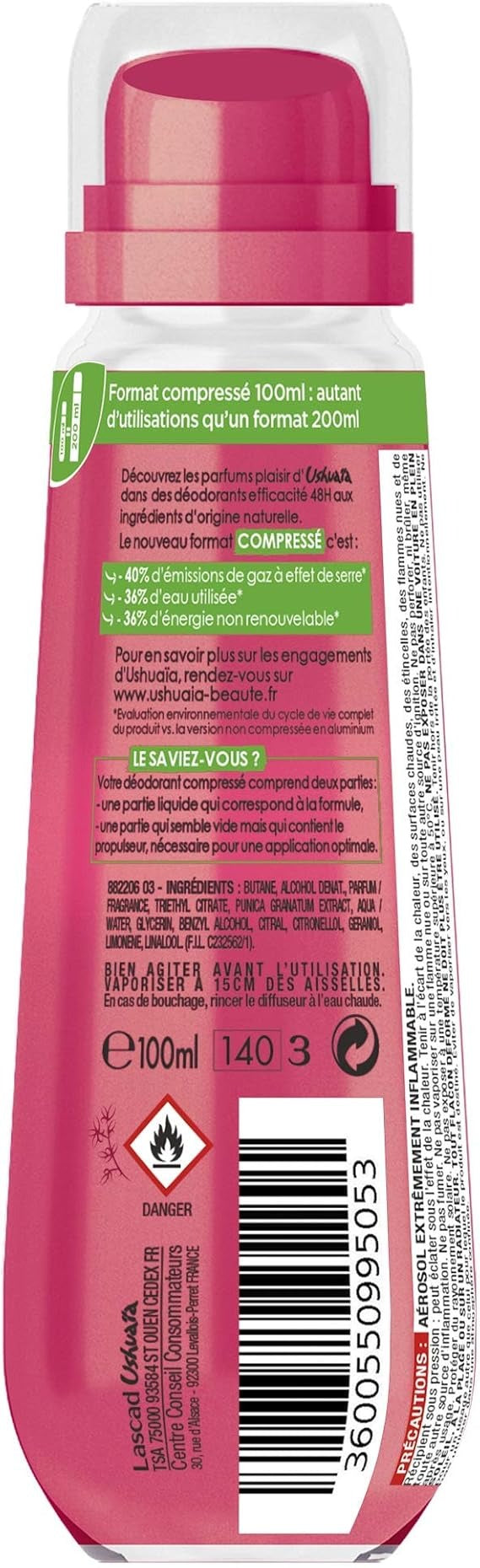 Ushuaïa Azores Grenade 48 h Déodorant Spray Comprimé, 100 ml