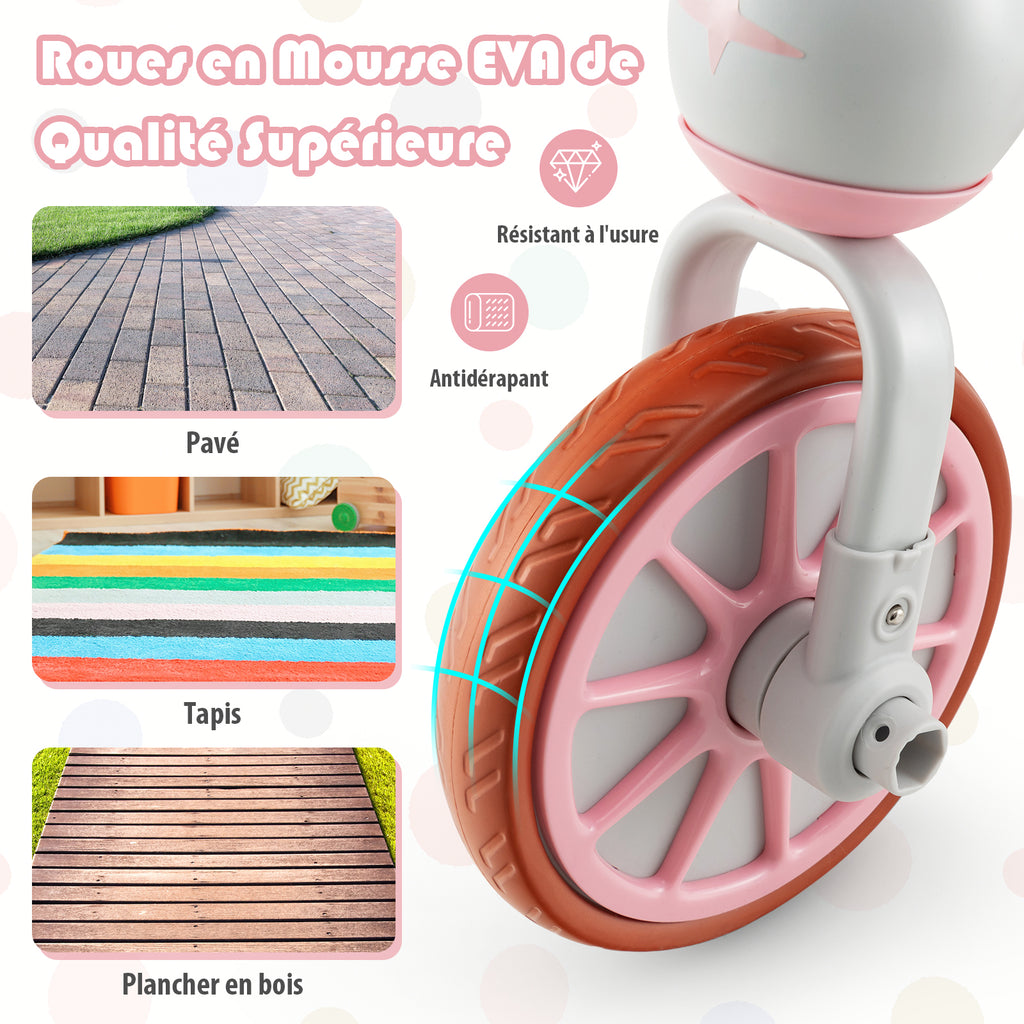 Costway Tricycle enfant 4-en-1 avec barre de poussée parentale réglable, adapté aux 2-4 ans - Rose