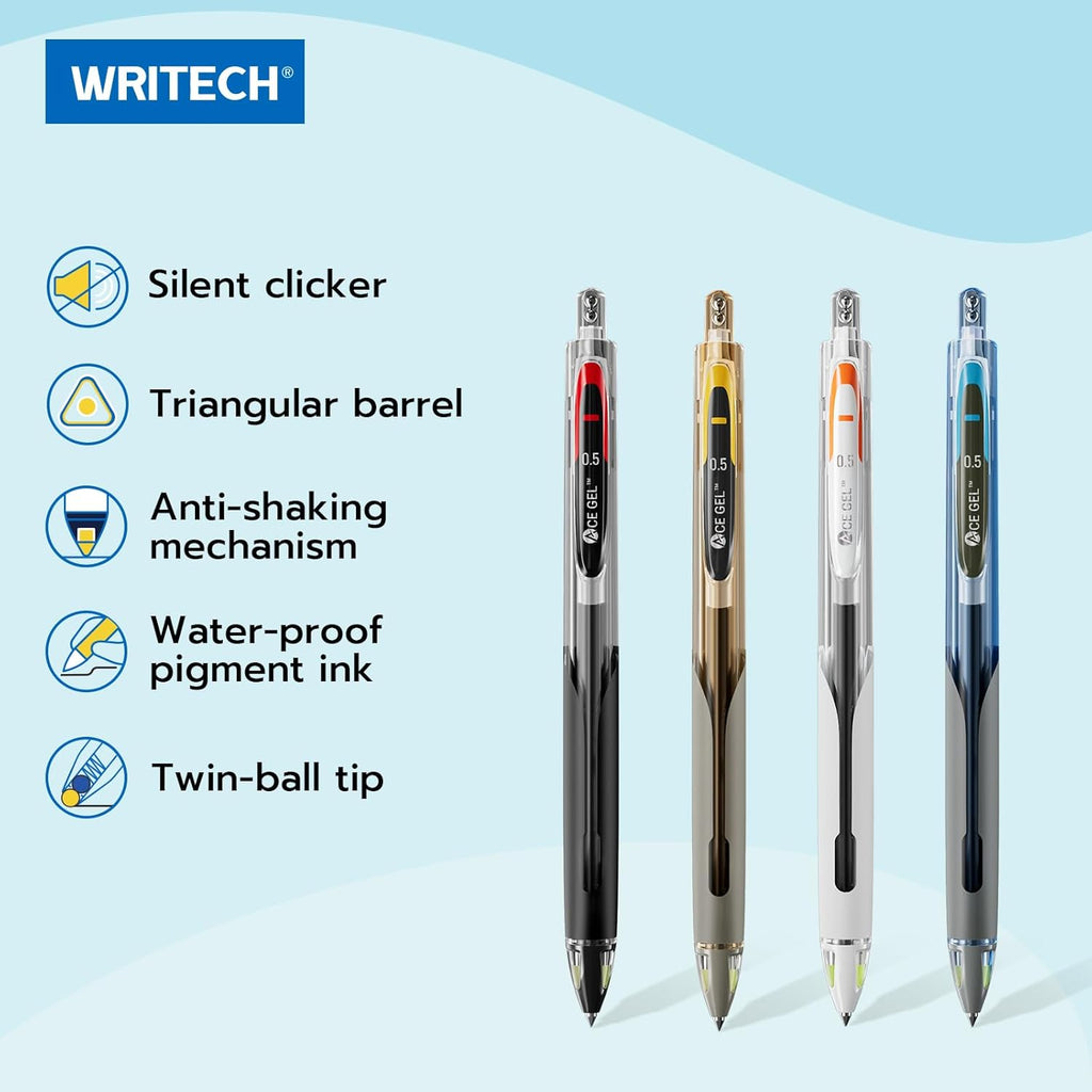 WRITECH Fine Point Lot de 8 stylos à encre gel noire - 0,5 mm