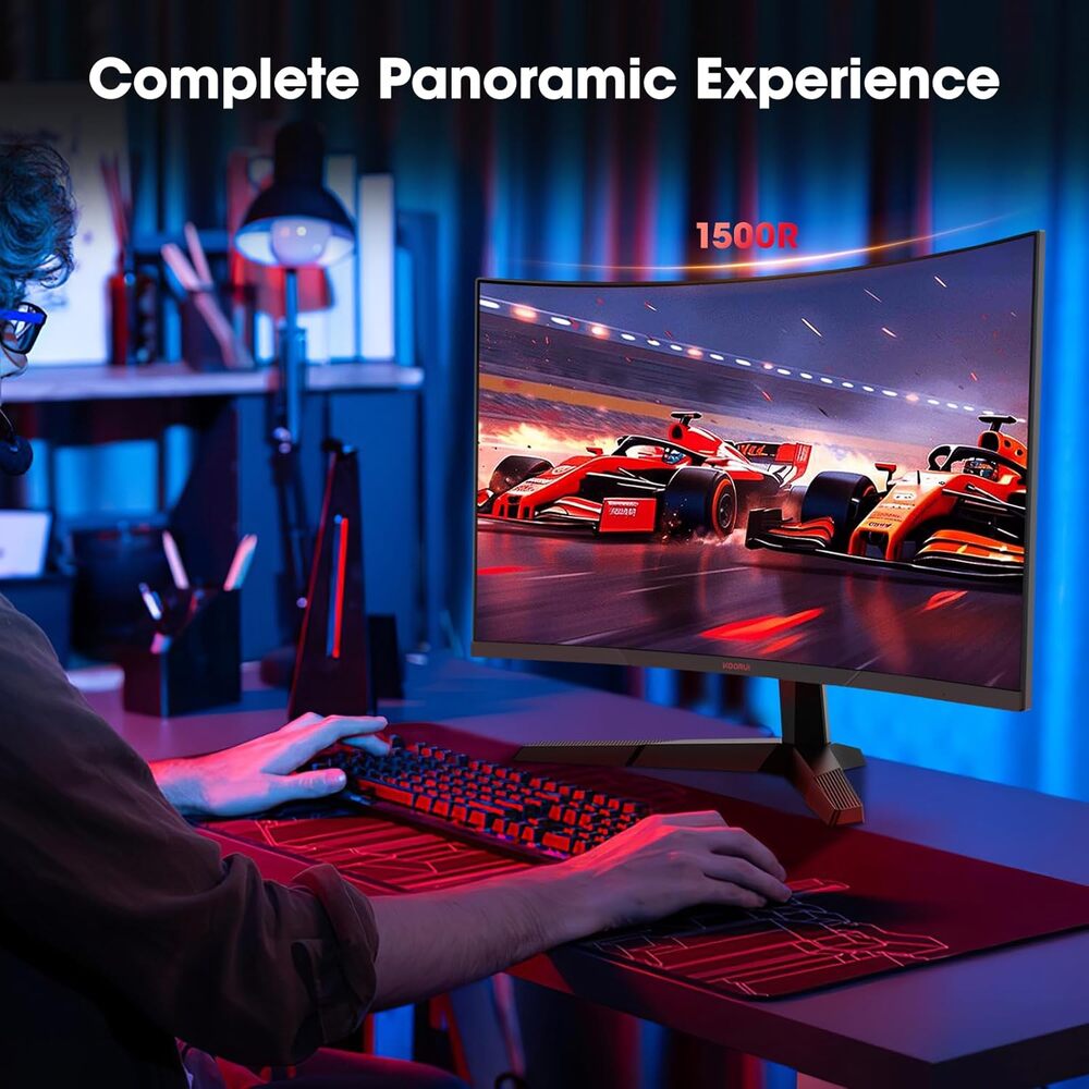 KOORUI Moniteur de jeu incurvé QHD 27 pouces, 2560*1440, 180 Hz 1 ms, DCI-P3 85 %, Inclinaison réglable, HDMI/DP, MG27A12QV3