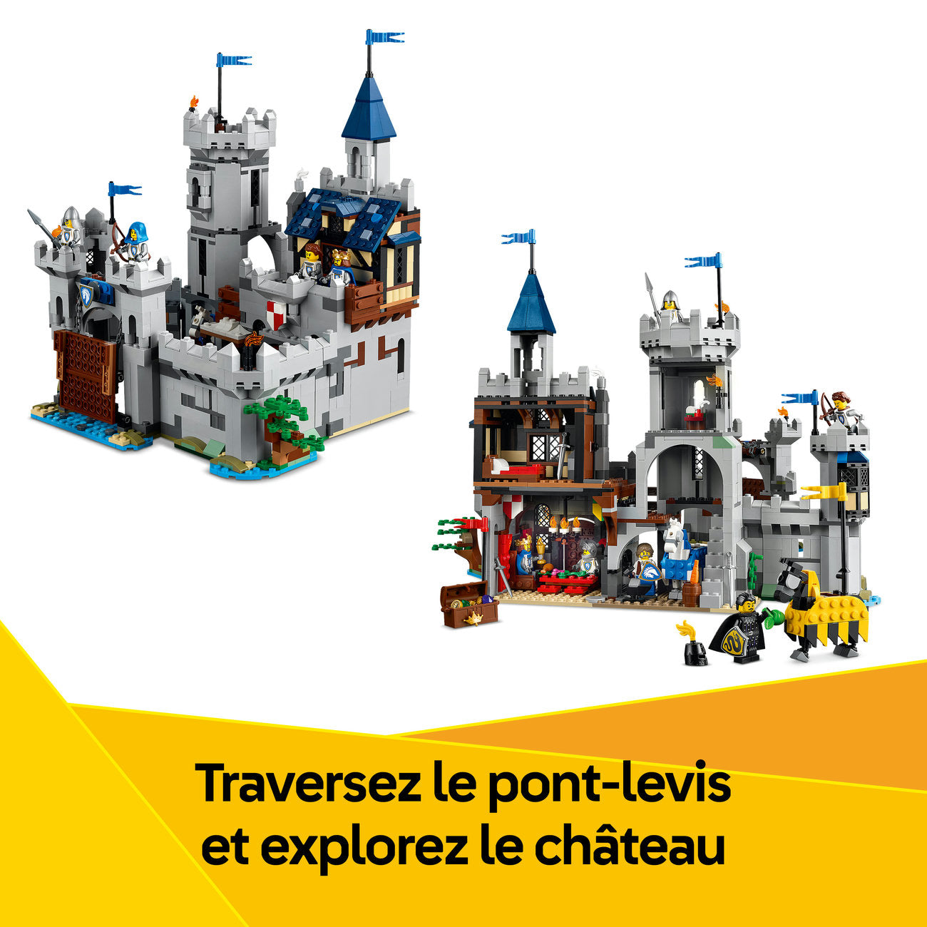 LEGO Creator 3 en 1 Château Médiéval 31168 Ensemble de Construction Jouet (Reconstruit en Tour ou Place du Marché, 1 371 Pièces)