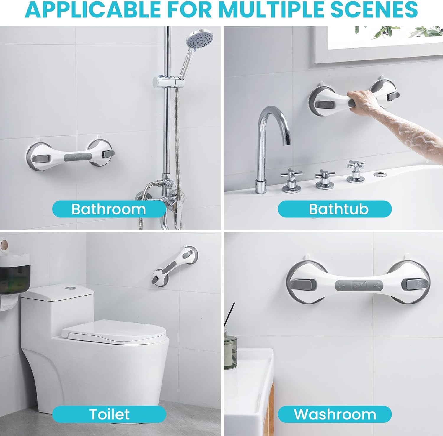 TAILI Barre d'appui de douche, lot de 2 barres d'appui à ventouse de 12 pouces pour baignoires et douches pour personnes âgées