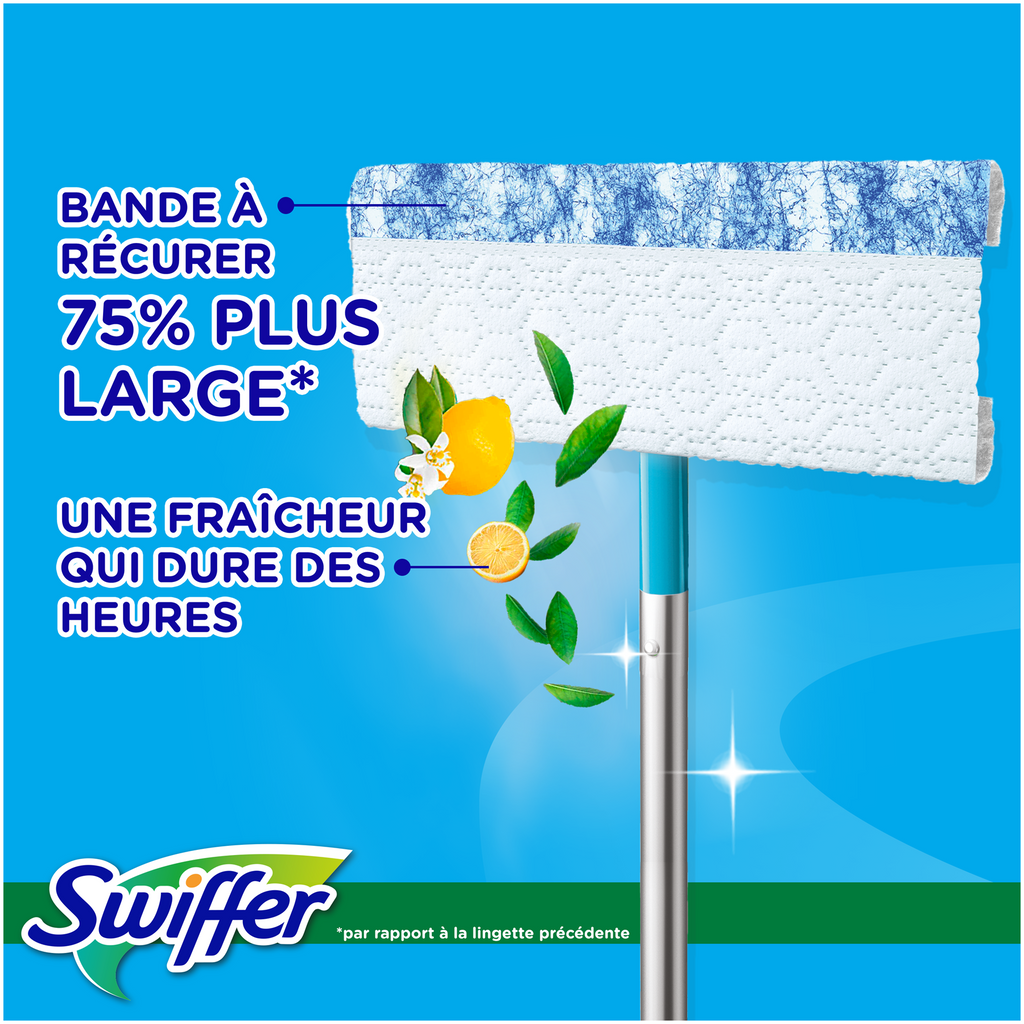 Swiffer Sweeper Lingettes Humides pour Sols, Pré-Mouillées pour Sols Durs, Captent la Poussière, la Saleté et les Cheveux, Parfum Citron, 10 Lingettes