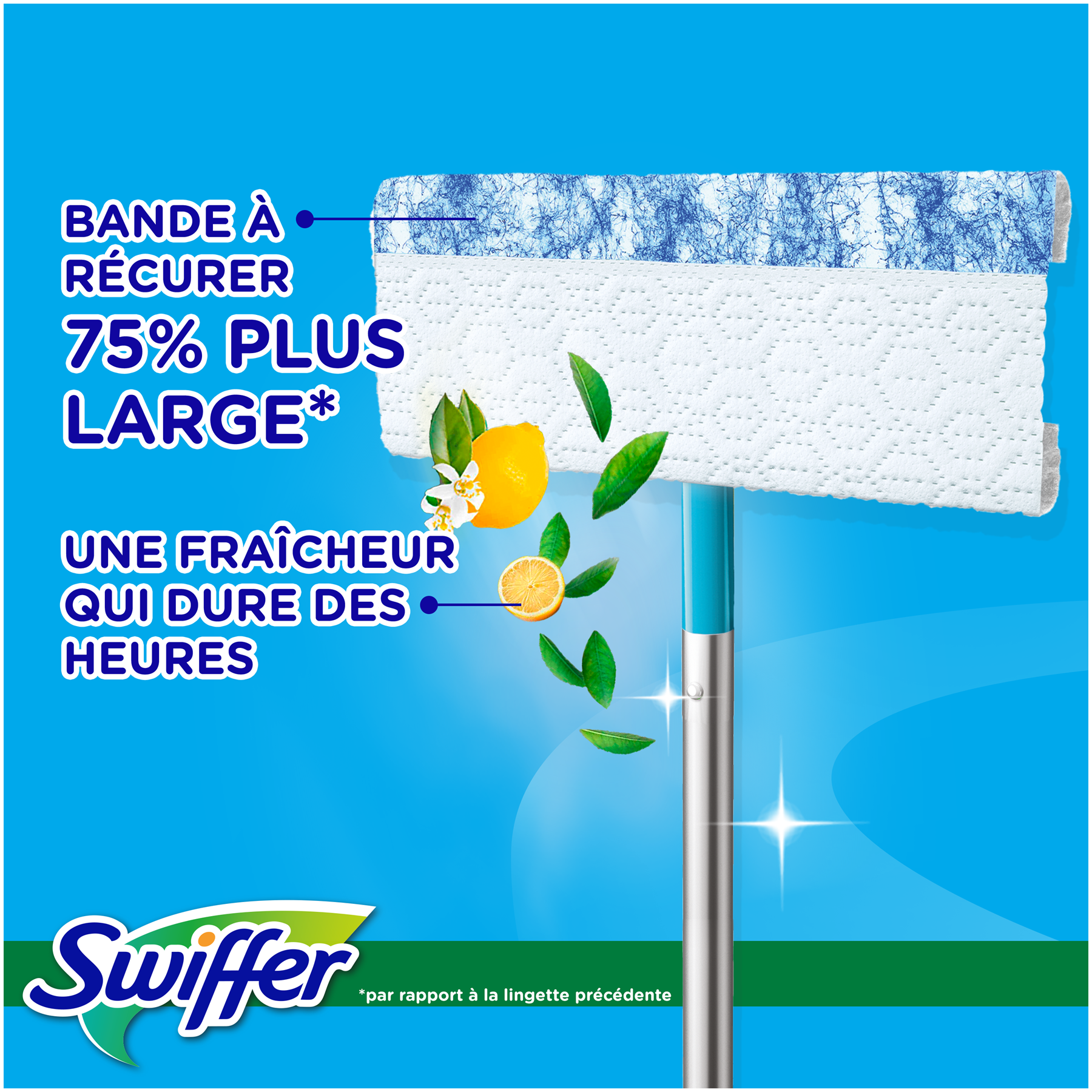 Swiffer Sweeper Lingettes Humides pour Sols, Pré-Mouillées pour Sols Durs, Captent la Poussière, la Saleté et les Cheveux, Parfum Citron, 10 Lingettes