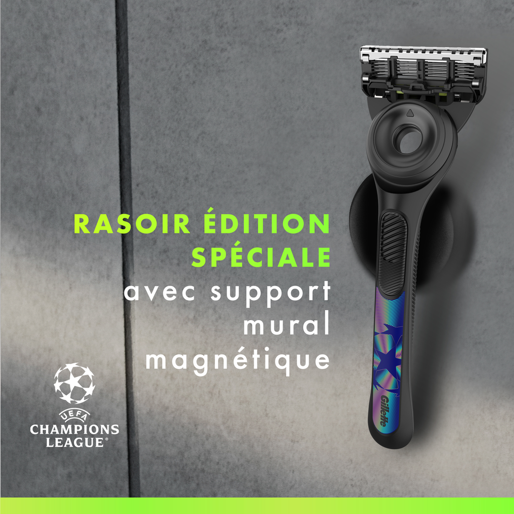 Gillette Labs Rasoir Homme, 1 Recharge, Multicolore, Edition UCL | Manche Réutilisable en Métal, Cartouche de Rechange à Lames Affutées, Tête Flexible, Rasage avec la Technologie FlexDisc 2D