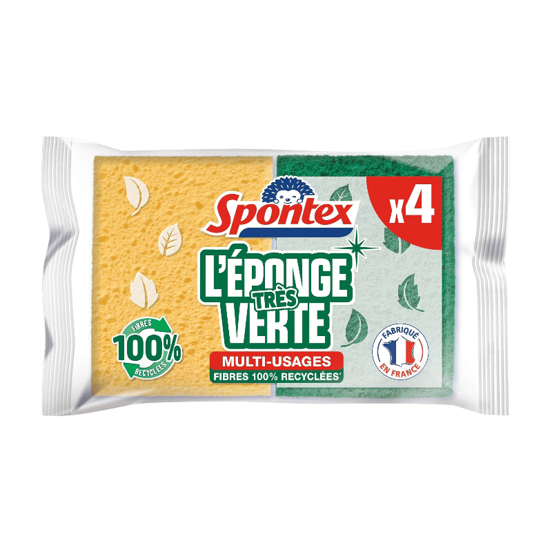 SPONTEX Éponges grattantes vertes résistantes et absorbantes 4 éponges