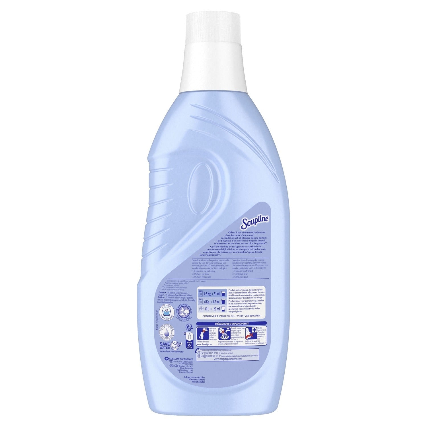 SOUPLINE Blue Grand Air Adoucissant, Fraîcheur Longue Durée, 29 Lavages, 1,5 L
