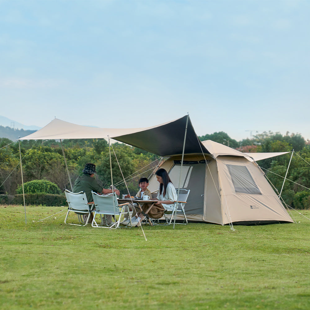 Mobi Garden, Tente de camping automatique à ouverture instantanée 155 avec bâche, occultante et protection UV, installation instantanée, tente pliante, blanc, pour l’extérieur et le pique-nique, installation rapide et sans effort, compacte pour un ra