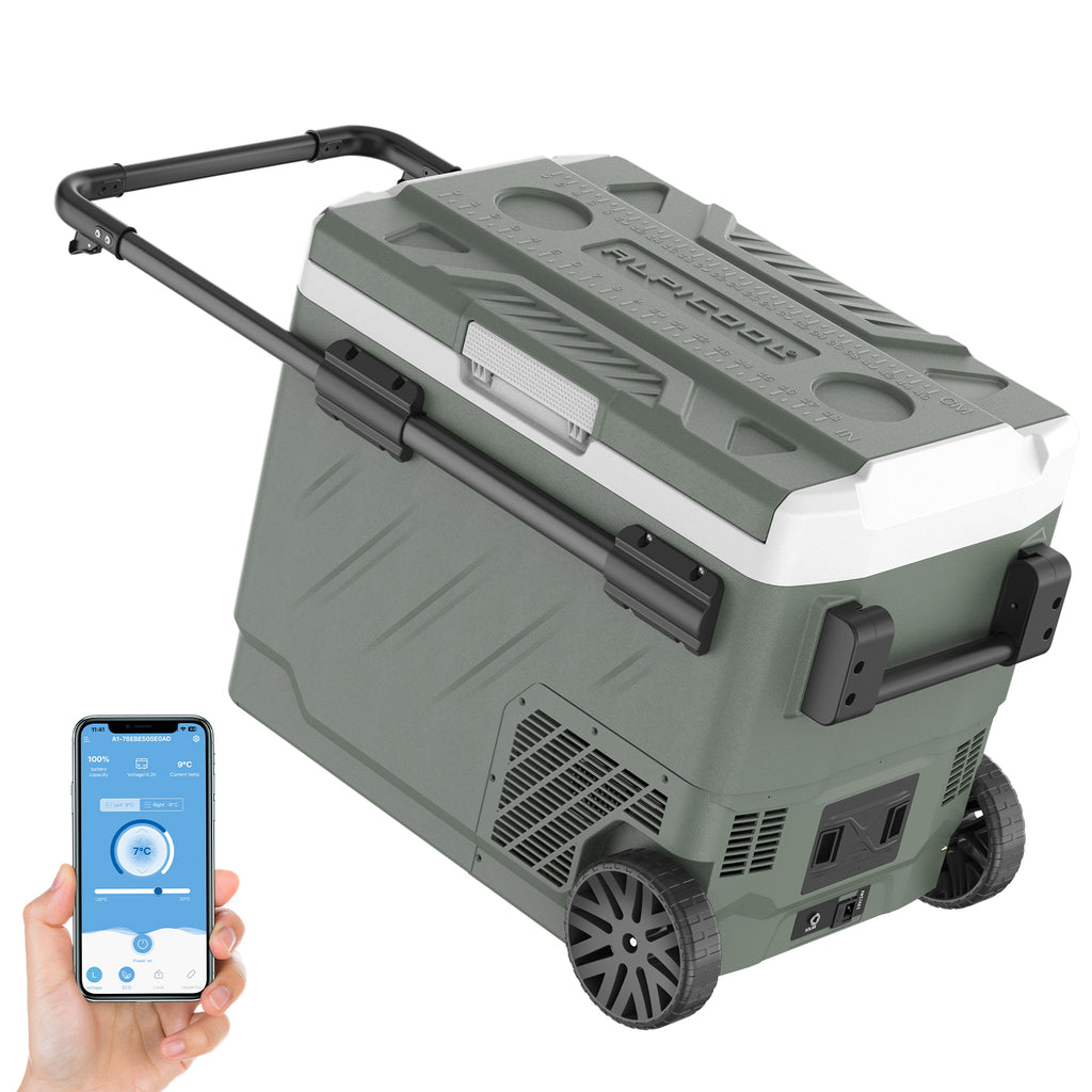 Alpicool Réfrigérateur de voiture 49 L avec contrôle via application, réfrigérateur-congélateur électrique à double compartiment, portable 12 V/24 V, 100-240 V, -20 à 20 °C