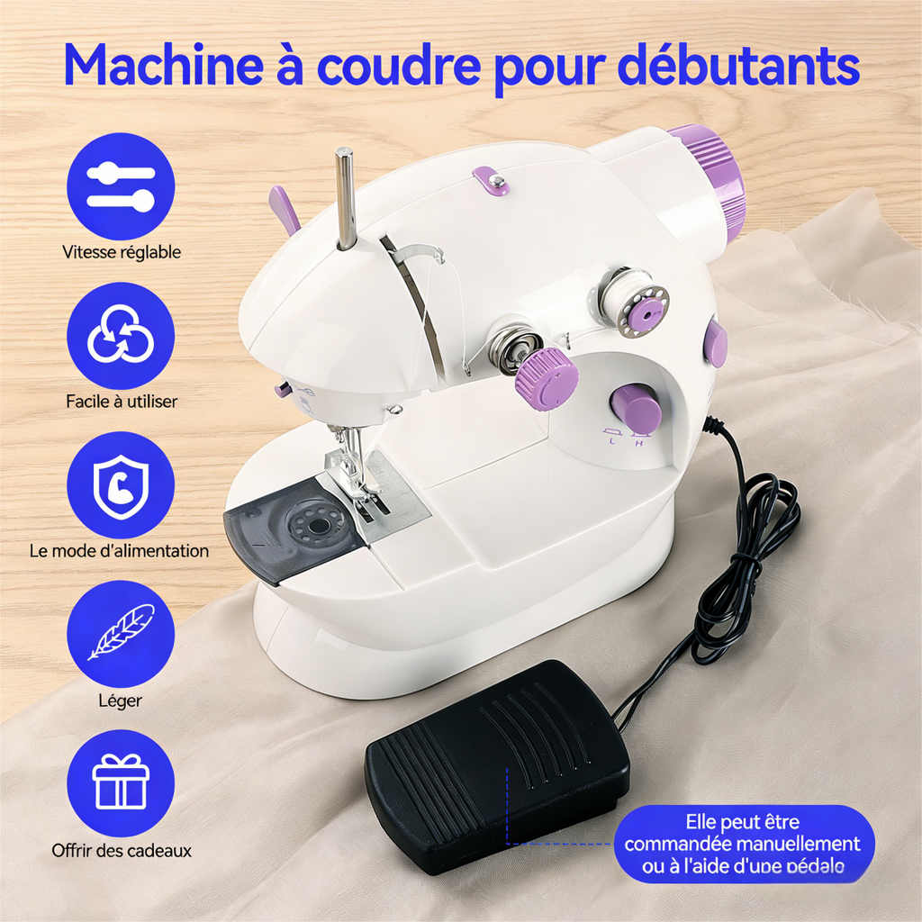 IAGREEA Machine à coudre électrique portable à pédale, mécanique, 6 V, 1 A alimentation secteur ou 4 piles AA avec pédale, 1 bobineuse, 1 bobineuse vide, 1 aiguille de rechange et 1 appareil d’ajutage