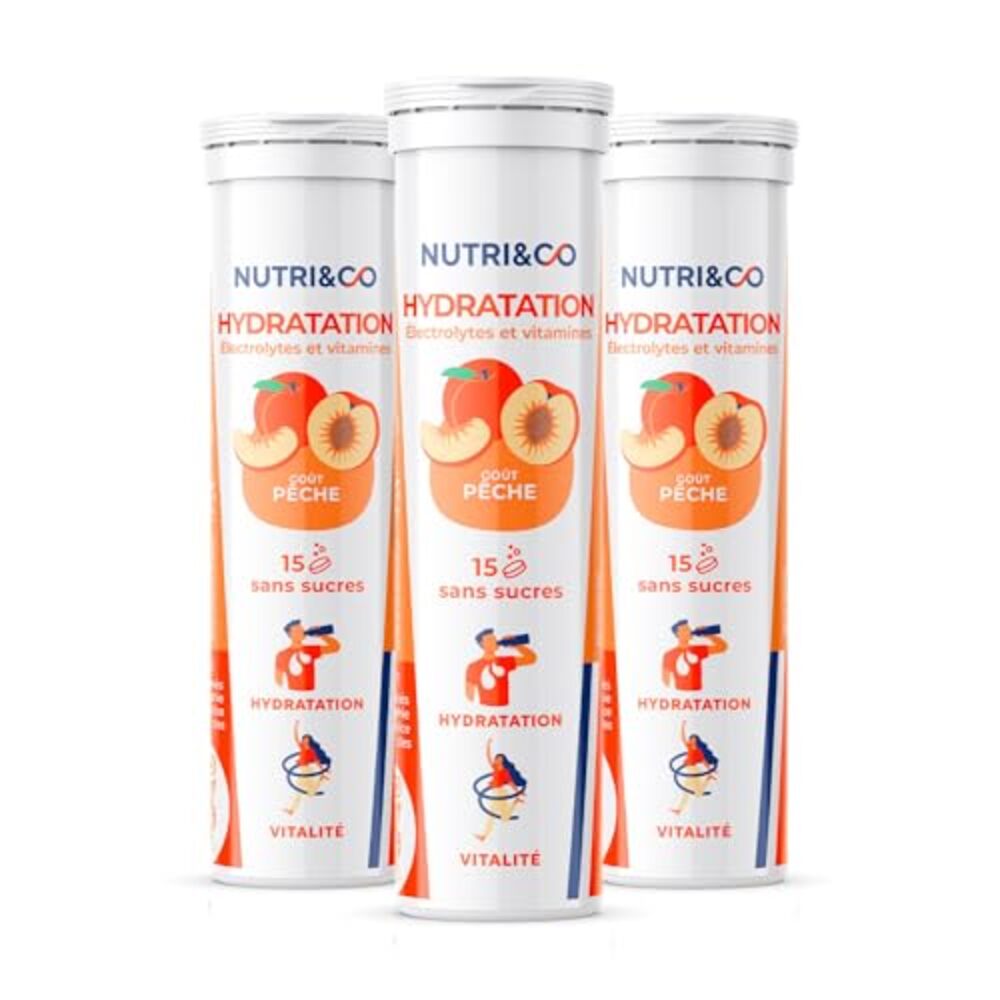 Nutri&Co Électrolytes - goût Pêche - 15 Comprimés Effervescents (Lot de 3)