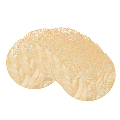 Lot de 6 sets de table ronds en PVC doré motif fleur de mer, décoration de table de fête, dessous de vase, sets de table pour fête et mariage