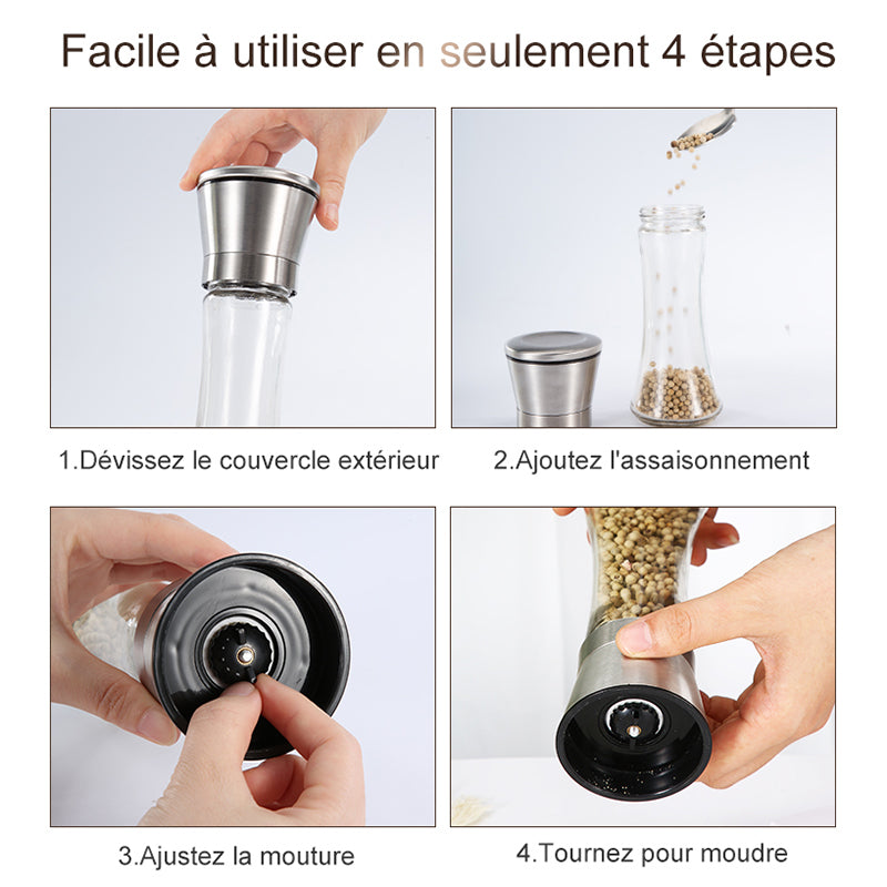 Maxcook Moulin manuel à poivre en acier inoxydable 304, pour poivre noir et poivre du Sichuan, petit format MCPJ026