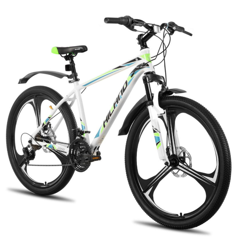 Hiland, H200 Plus, VTT 26 pouces avec cadre en alliage d’aluminium, freins à disque doubles, 18 vitesses, suspension avant, pour hommes et femmes, blanc