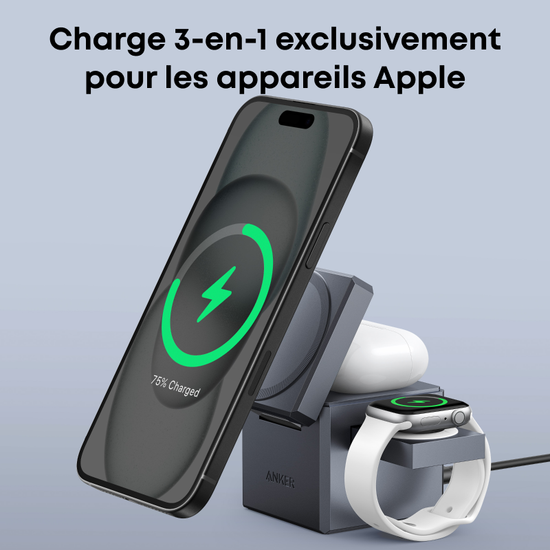 Anker Y1811G11 Chargeur mobile pour casques audio, smartphones et montres connectées - Noir, CA/USB, Sans fil, Charge rapide