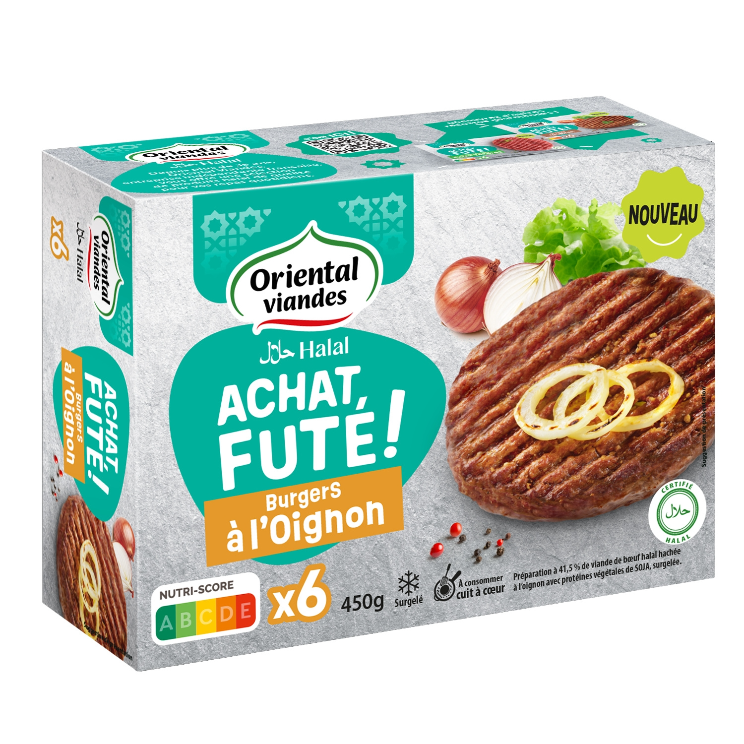 Burgers de bœuf halal aux oignons surgelés 450 g (6 x 75 g)