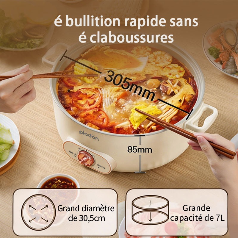 Plodon 7 L Marmite Électrique Multifonction Grande Capacité Antiadhésive, Marmite de Cuisson Électrique à Ébullition Rapide pour Sauter et Mijoter RHG-70XV